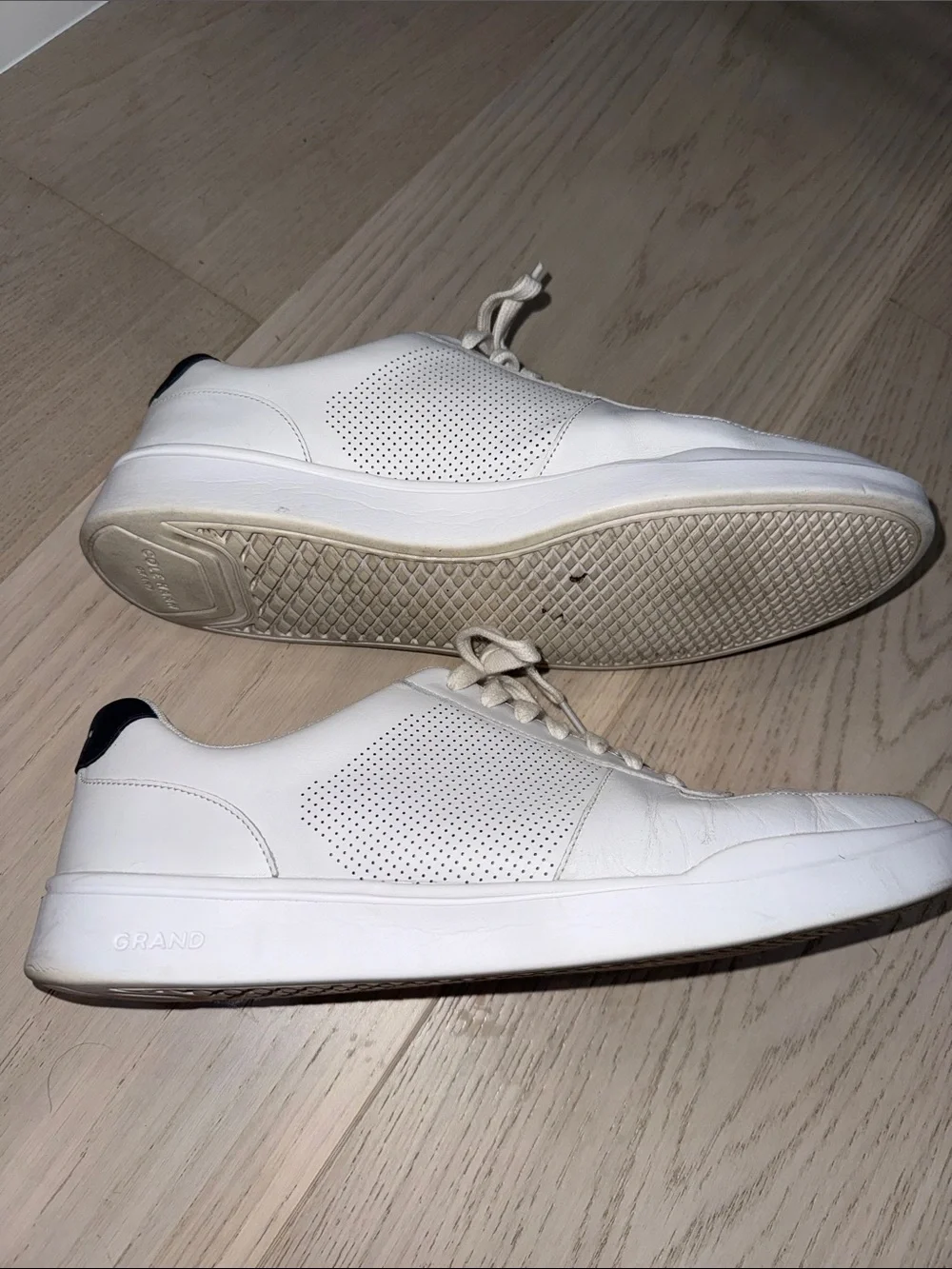 Cole Haan White Leather Perforated Men's Sneakers with Navy Heel Tab